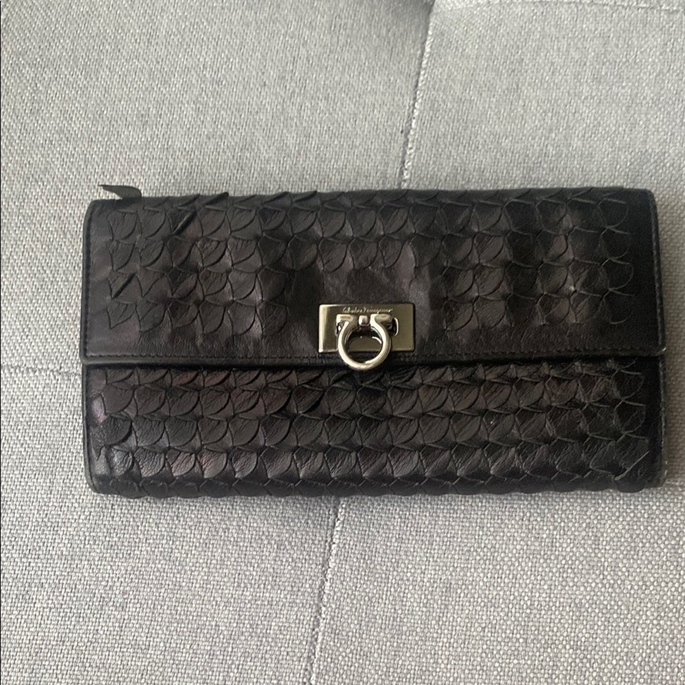 Salvatore Ferragamo Black Textured Clutch